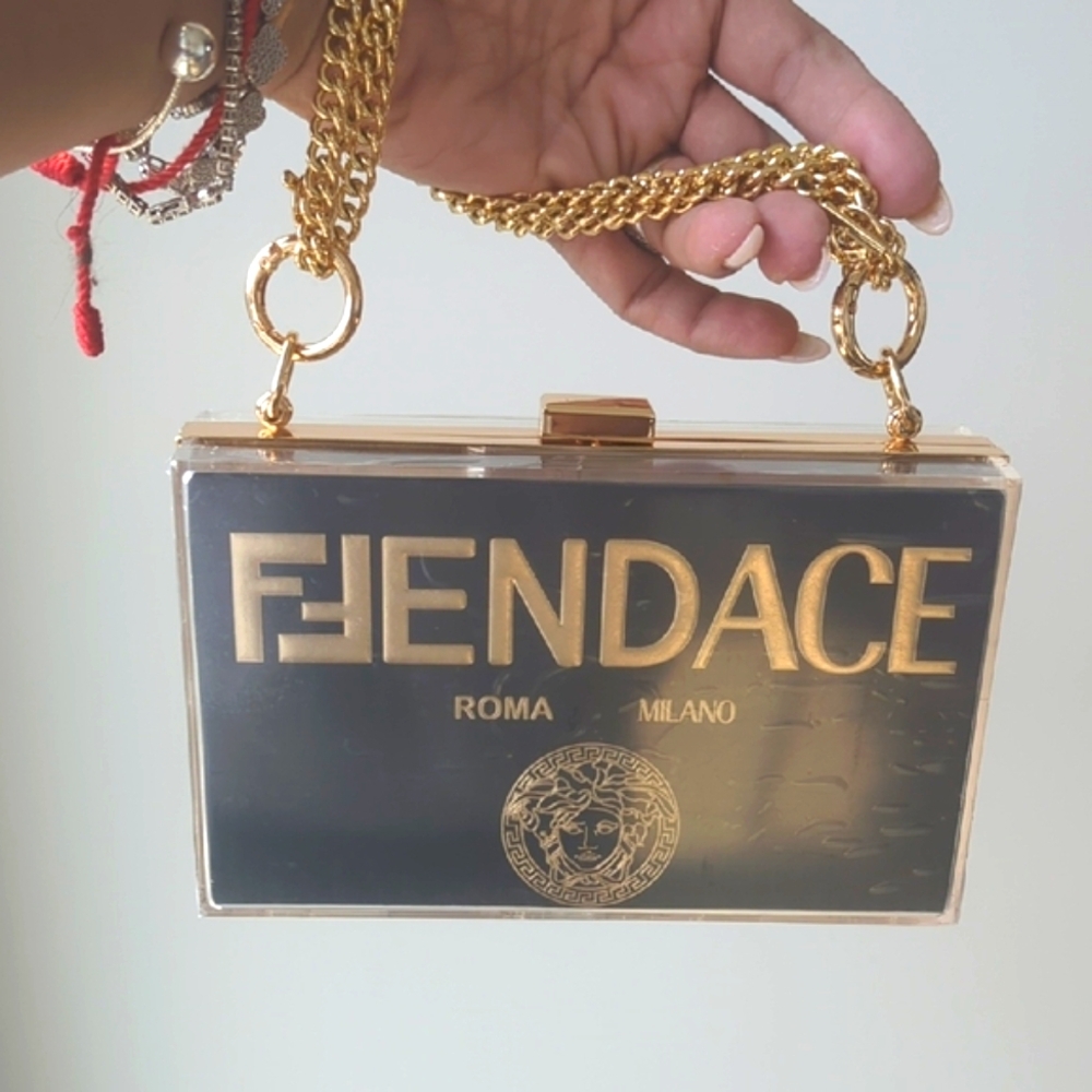 Fendace Black Upcycled Paper Shopping Bag Acrylic Clutch - Picture 3 of 9